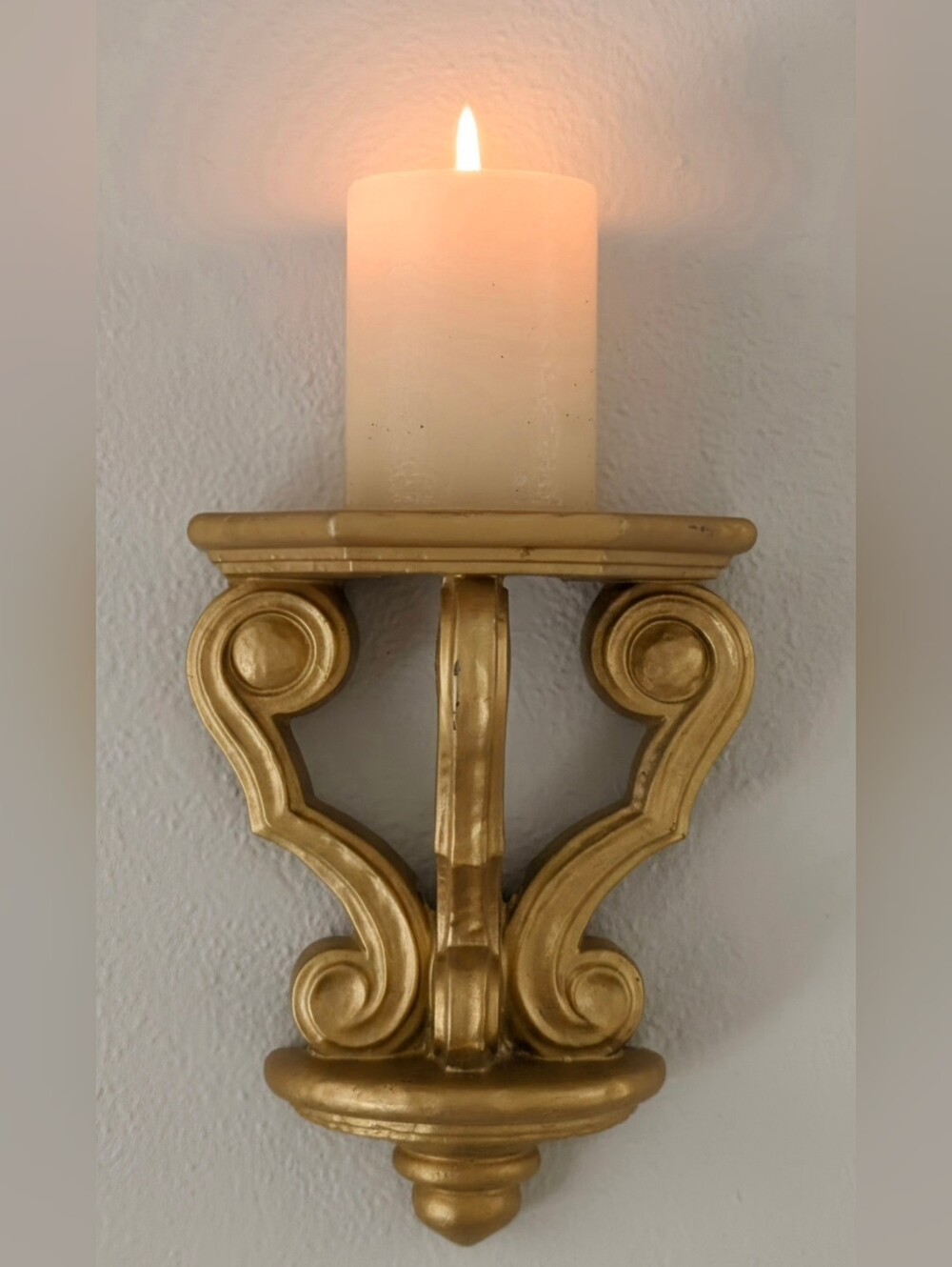 Vintage Gold Wall Sconce Shelf Ornate Scroll Hollywood Regency Display MCM